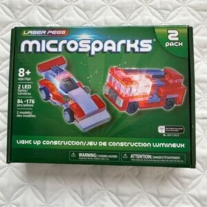 Laser Pegs MicroSparks 2 Pack Building Set Light Up Race Car Fire Truck
